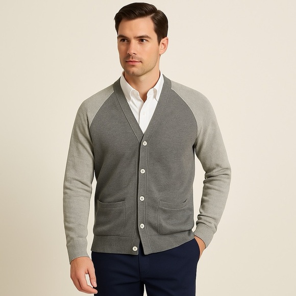 Tommy Bahama Men’s Cardigan Sweater Gray Large Island Crafted Perfect Fit - Picture 1 of 7